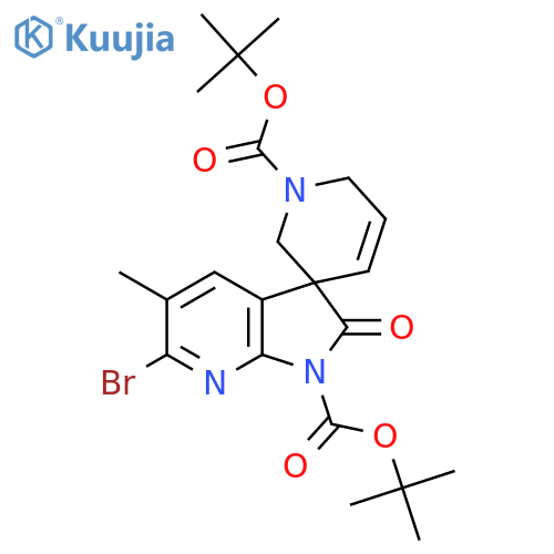 SPIRO[PYRIDINE-3(2H),3'-[3H]PYRROLO[2,3-B]PYRIDINE]-1,1'(2'H,6H)-DICARBOXYLIC ACID, 6'-BROMO-5'-METHYL-2'-OXO-, BIS(1,1-DIMETHYLETHYL) ESTER structure