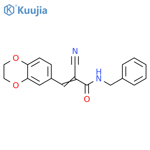 N-benzyl-2-cyano-3-(2,3-dihydro-1,4-benzodioxin-6-yl)prop-2-enamide structure