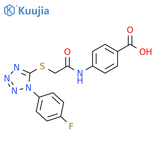 4-(2-{[1-(4-fluorophenyl)-1H-1,2,3,4-tetrazol-5-yl]sulfanyl}acetamido)benzoic acid structure