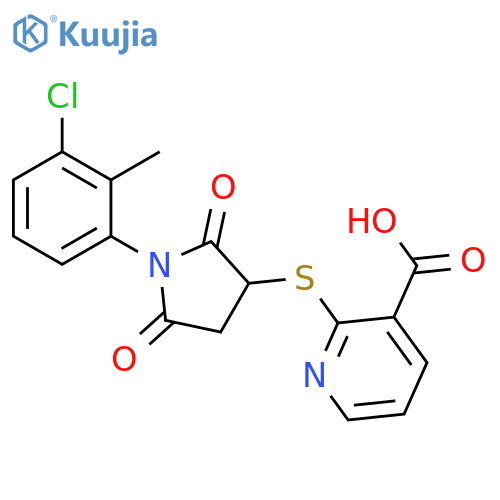 2-{1-(3-chloro-2-methylphenyl)-2,5-dioxopyrrolidin-3-ylsulfanyl}pyridine-3-carboxylic acid structure