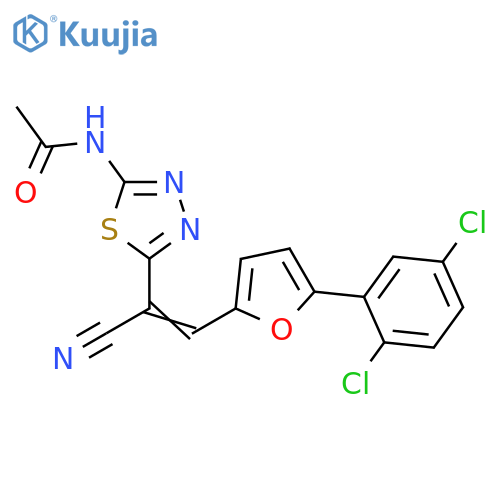 N-{5-(1E)-1-cyano-2-5-(2,5-dichlorophenyl)furan-2-yleth-1-en-1-yl-1,3,4-thiadiazol-2-yl}acetamide structure