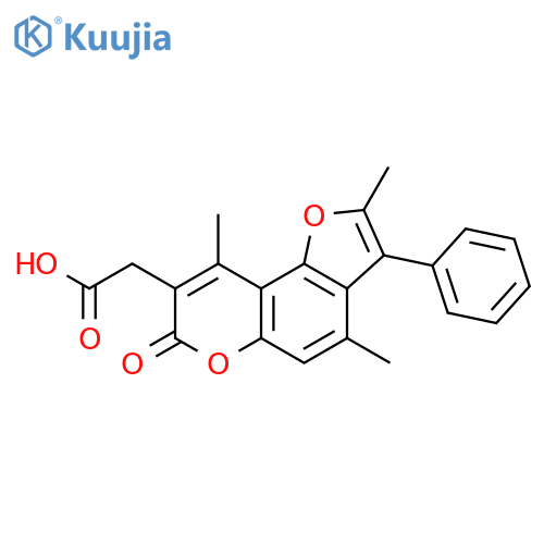 2-(2,4,9-trimethyl-7-oxo-3-phenyl-7H-furo[2,3-f]chromen-8-yl)acetic acid structure