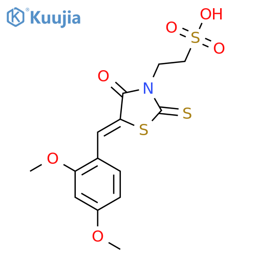 2-(5Z)-5-(2,4-dimethoxyphenyl)methylidene-4-oxo-2-sulfanylidene-1,3-thiazolidin-3-ylethane-1-sulfonic acid structure