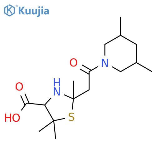 2-[2-(3,5-dimethyl-1-piperidyl)-2-oxo-ethyl]-2,5,5-trimethyl-thiazolid ine-4-carboxylic acid structure