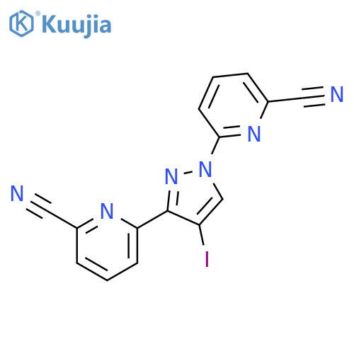 2-Pyridinecarbonitrile, 6,6'-(4-iodo-1H-pyrazole-1,3-diyl)bis- structure