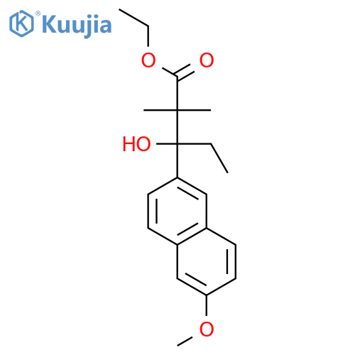 ethyl beta-ethyl-beta-hydroxy-6-methoxy-alpha,alpha-dimethylnaphthalene-2-propionate structure