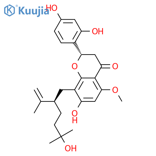 2-(2,4-dihydroxy-phenyl)-7-hydroxy-8-[2-(3-hydroxy-3-methyl-butyl)-3-methyl-but-3-enyl]-5-methoxy-chroman-4-one structure
