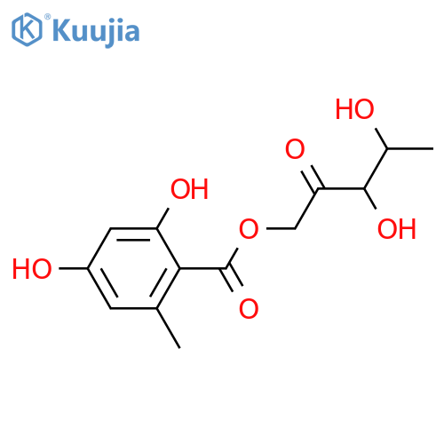 2,4-Dihydroxy-6-methylbenzoic acid; (3R,4S-Dihydroxy-2-oxopentyl) ester structure