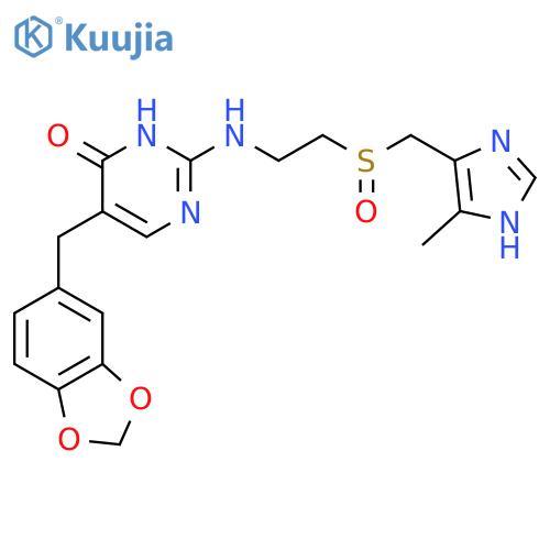 5-(1,3-benzodioxol-5-ylmethyl)-2-[(2-{[(5-methyl-1H-imidazol-4-yl)methyl]sulfinyl}ethyl)amino]pyrimidin-4(3H)-one structure