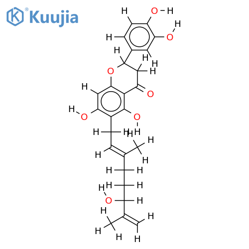 3',4',5,7-tetrahydroxy-6-[6-hydroxy-3,7-dimethyl-2(E),7-octadienyl]flavanone structure