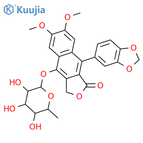 Naphtho[2,3-c]furan-1(3H)-one, 9-(1,3-benzodioxol-5-yl)-4-[(6-deoxy-β-D-glucopyranosyl)oxy]-6,7-dimethoxy- structure