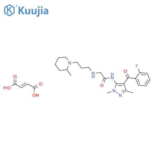 but-2-enedioic acid: N-[4-(2-fluorobenzoyl)-2,5-dimethyl-pyrazol-3-yl] -2-[3-(2-methyl-1-piperidyl)propylamino]acetamide structure