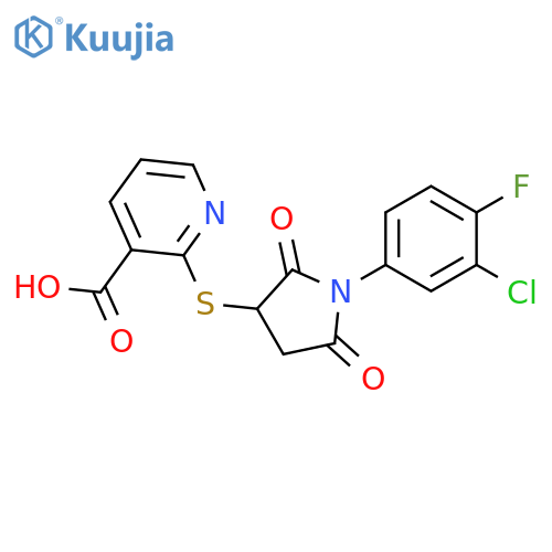2-{1-(3-chloro-4-fluorophenyl)-2,5-dioxopyrrolidin-3-ylsulfanyl}pyridine-3-carboxylic acid structure