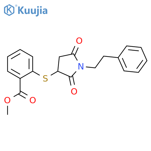 methyl 2-{2,5-dioxo-1-(2-phenylethyl)pyrrolidin-3-ylsulfanyl}benzoate structure