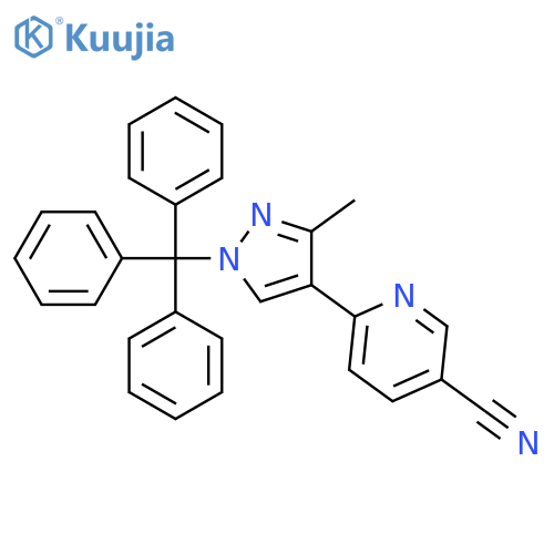 3-Pyridinecarbonitrile, 6-[3-methyl-1-(triphenylmethyl)-1H-pyrazol-4-yl]- structure