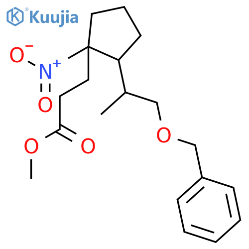 Cyclopentanepropanoic acid, 2-[(1R)-1-methyl-2-(phenylmethoxy)ethyl]-1-nitro-, methyl ester, (1S,2R)- structure