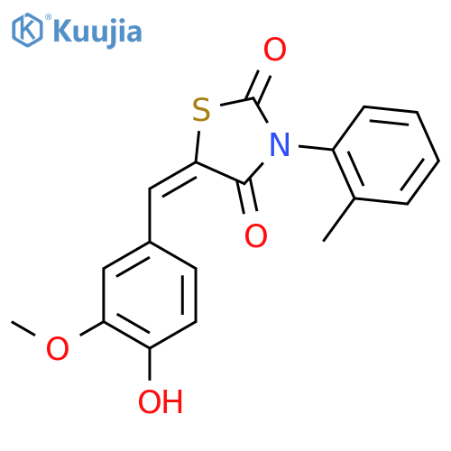(5E)-5-(4-hydroxy-3-methoxyphenyl)methylidene-3-(2-methylphenyl)-1,3-thiazolidine-2,4-dione structure