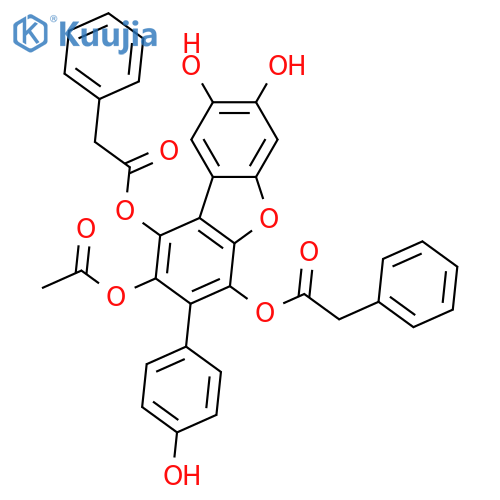 1,2,4,7,8-Pentahydroxy-3-(4-hydroxyphenyl)dibenzofuran; 1,4-Bis-O-(phenylacetyl), 2-Ac structure