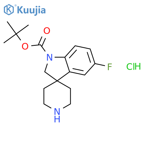 tert-butyl 5-fluoro-1,2-dihydrospiro[indole-3,4'-piperidine]-1'-carboxylate hydrochloride structure