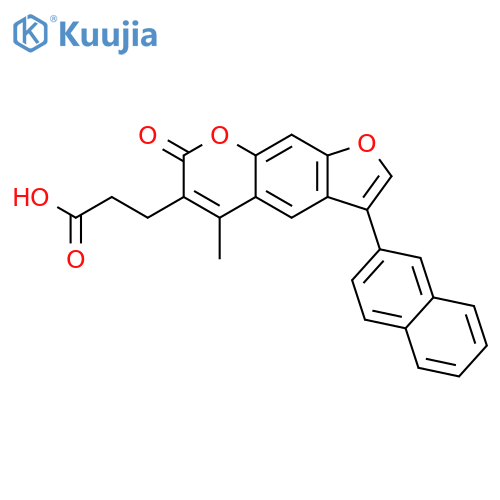 3-5-methyl-3-(naphthalen-2-yl)-7-oxo-7H-furo3,2-gchromen-6-ylpropanoic acid structure