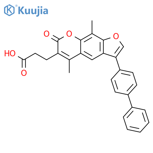 3-(3-([1,1'-biphenyl]-4-yl)-5,9-dimethyl-7-oxo-7H-furo[3,2-g]chromen-6-yl)propanoic acid structure