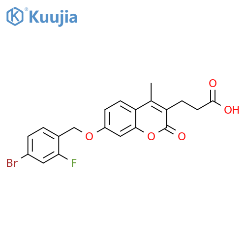 3-[7-[(4-bromo-2-fluorophenyl)methoxy]-4-methyl-2-oxochromen-3-yl]propanoic acid structure