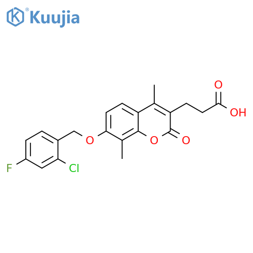 3-(7-((2-chloro-4-fluorobenzyl)oxy)-4,8-dimethyl-2-oxo-2H-chromen-3-yl)propanoic acid structure