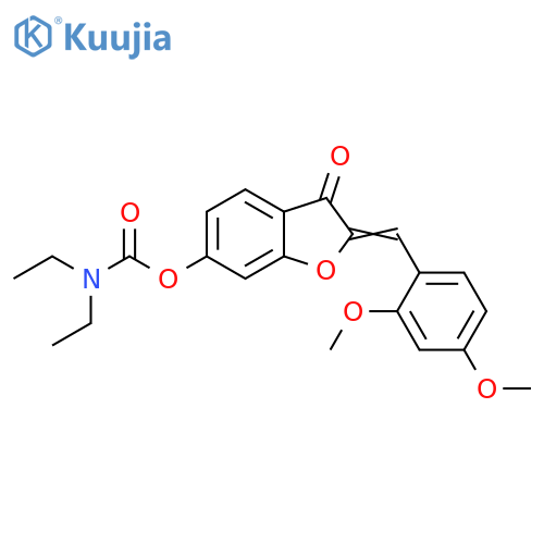 (2Z)-2-(2,4-dimethoxyphenyl)methylidene-3-oxo-2,3-dihydro-1-benzofuran-6-yl N,N-diethylcarbamate structure