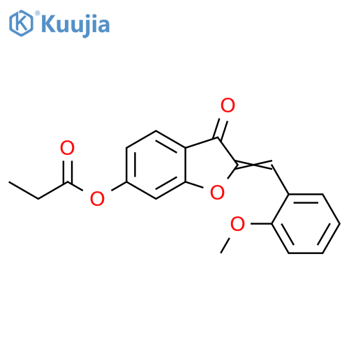 (2Z)-2-(2-methoxyphenyl)methylidene-3-oxo-2,3-dihydro-1-benzofuran-6-yl propanoate structure
