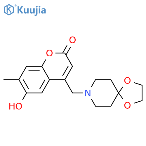4-({1,4-dioxa-8-azaspiro4.5decan-8-yl}methyl)-6-hydroxy-7-methyl-2H-chromen-2-one structure