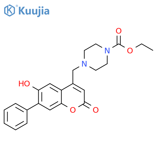 ethyl 4-(6-hydroxy-2-oxo-7-phenyl-2H-chromen-4-yl)methylpiperazine-1-carboxylate structure