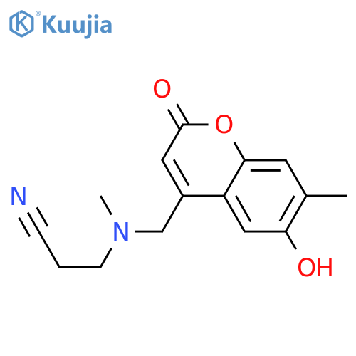 3-{(6-hydroxy-7-methyl-2-oxo-2H-chromen-4-yl)methyl(methyl)amino}propanenitrile structure