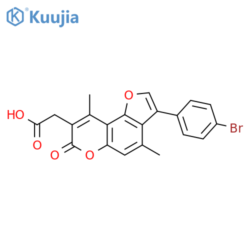 2-[3-(4-bromophenyl)-4,9-dimethyl-7-oxofuro[2,3-f]chromen-8-yl]acetic acid structure
