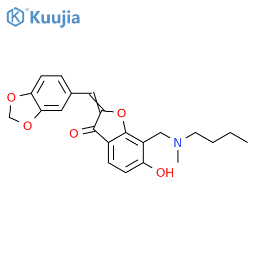 (2Z)-2-(2H-1,3-benzodioxol-5-yl)methylidene-7-{butyl(methyl)aminomethyl}-6-hydroxy-2,3-dihydro-1-benzofuran-3-one structure