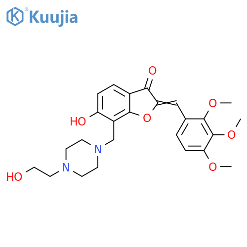 (2Z)-6-hydroxy-7-{4-(2-hydroxyethyl)piperazin-1-ylmethyl}-2-(2,3,4-trimethoxyphenyl)methylidene-2,3-dihydro-1-benzofuran-3-one structure