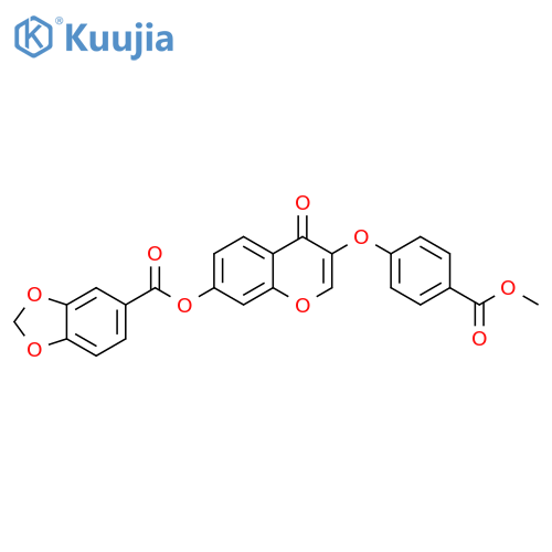 3-4-(methoxycarbonyl)phenoxy-4-oxo-4H-chromen-7-yl 2H-1,3-benzodioxole-5-carboxylate structure