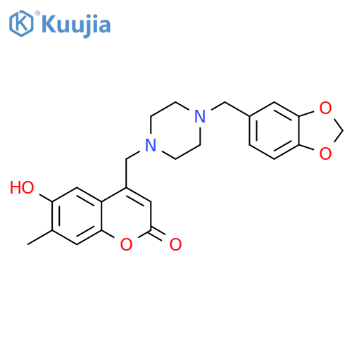 4-({4-(2H-1,3-benzodioxol-5-yl)methylpiperazin-1-yl}methyl)-6-hydroxy-7-methyl-2H-chromen-2-one structure