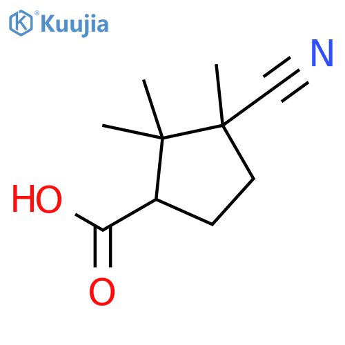 3-cyano-2,2,3-trimethyl-cyclopentanecarboxylic acid structure