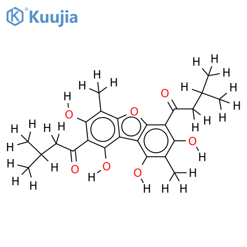 1,1'-(1,3,7,9-tetrahydroxy-2,6-dimethyldibenzofuran-4,8-diyl)-3,3'-dimethyldibutan-1-one structure