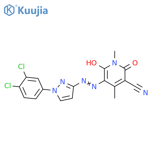 3-Pyridinecarbonitrile,5-[2-[1-(3,4-dichlorophenyl)-1H-pyrazol-3-yl]diazenyl]-1,2-dihydro-6-hydroxy-1,4-dimethyl-2-oxo- structure
