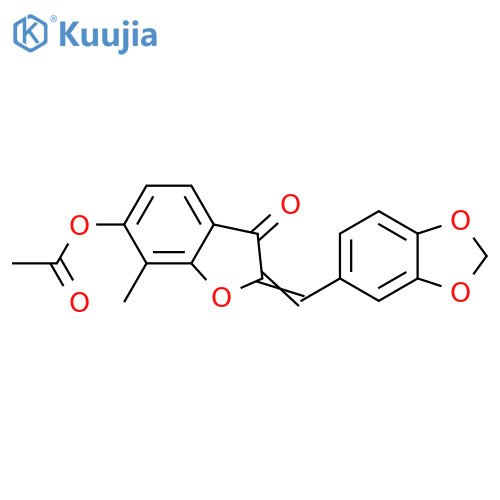 (2Z)-2-(2H-1,3-benzodioxol-5-yl)methylidene-7-methyl-3-oxo-2,3-dihydro-1-benzofuran-6-yl acetate structure