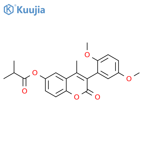 3-(2,5-dimethoxyphenyl)-4-methyl-2-oxo-2H-chromen-6-yl 2-methylpropanoate structure