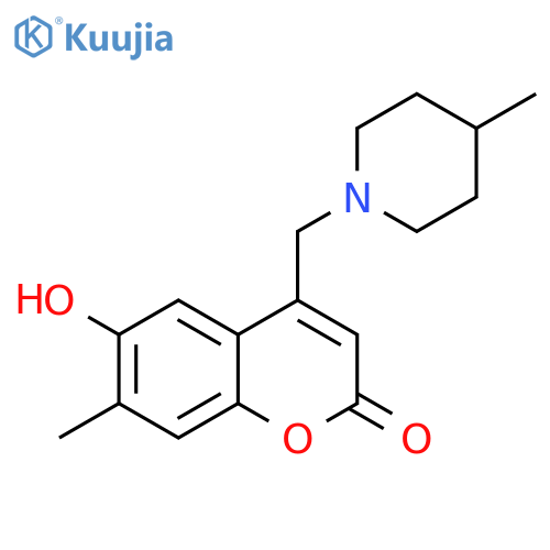 6-hydroxy-7-methyl-4-[(4-methylpiperidin-1-yl)methyl]-2H-chromen-2-one structure