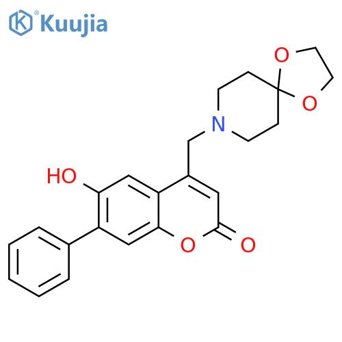 4-({1,4-dioxa-8-azaspiro4.5decan-8-yl}methyl)-6-hydroxy-7-phenyl-2H-chromen-2-one structure