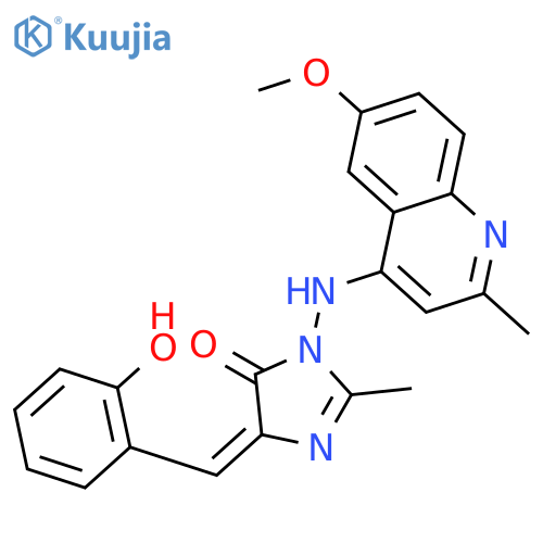 (5Z)-5-[(2-hydroxyphenyl)methylidene]-3-[(6-methoxy-2-methylquinolin-4-yl)amino]-2-methyl-3,5-dihydro-4H-imidazol-4-one structure