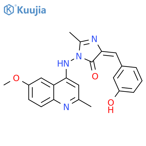 4H-Imidazol-4-one,3,5-dihydro-5-[(3-hydroxyphenyl)methylene]-3-[(6-methoxy-2-methyl-4-quinolinyl)amino]-2-methyl- structure