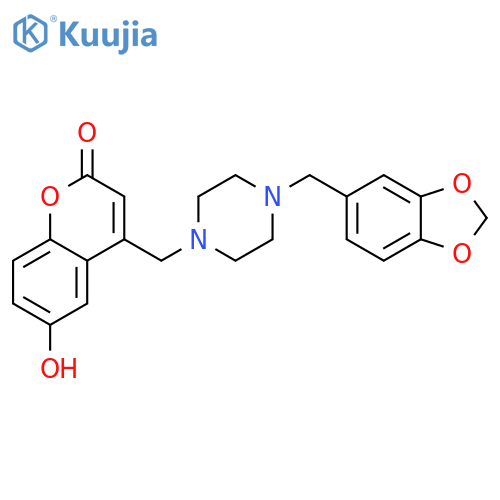 4-({4-(2H-1,3-benzodioxol-5-yl)methylpiperazin-1-yl}methyl)-6-hydroxy-2H-chromen-2-one structure