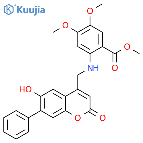 methyl 2-{(6-hydroxy-2-oxo-7-phenyl-2H-chromen-4-yl)methylamino}-4,5-dimethoxybenzoate structure