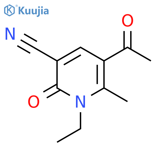 5-acetyl-1-ethyl-6-methyl-2-oxo-1,2-dihydropyridine-3-carbonitrile structure