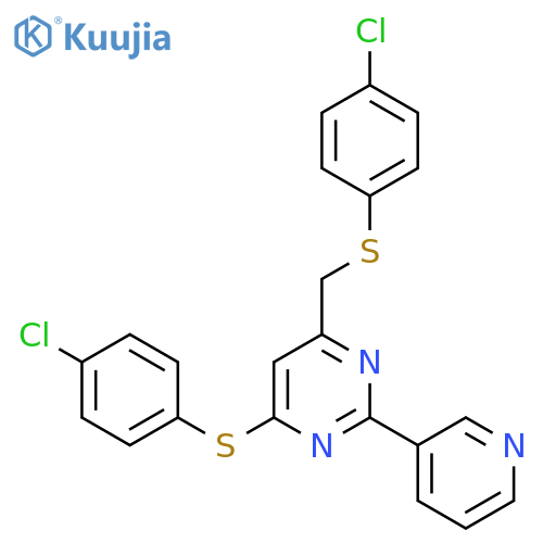 4-Chlorophenyl 6-{[(4-chlorophenyl)sulfanyl]methyl}-2-(3-pyridinyl)-4-pyrimidinyl sulfide structure